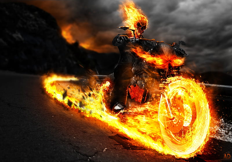 Ghost Rider On Bike Artwork, ghost-rider, artist, artwork, artstation, superheroes, HD wallpaper