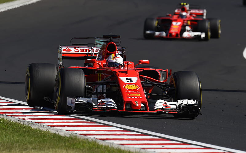 Sebastian Vettel 2017, Ferrari SF70H, F1, Formula 1, Scuderia Ferrari, raceway, HD wallpaper