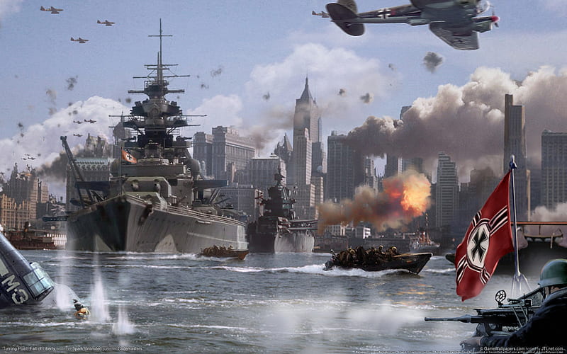 Turning Point, enemy, guerra, soldier, helicopter, video game, adventure, liberty, tank, battle, ship, weapon, fall of liberty, attack, HD wallpaper