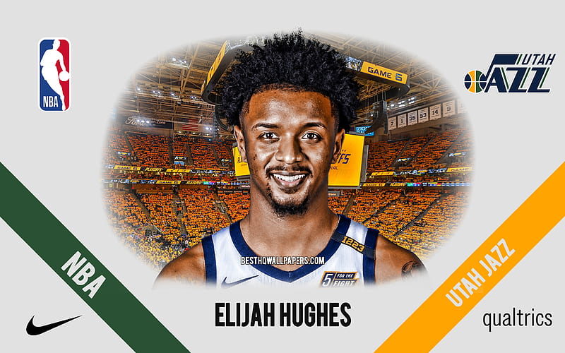 Elijah Hughes, Utah Jazz, American Basketball Player, NBA, portrait, USA, basketball, Vivint Arena, Utah Jazz logo, HD wallpaper