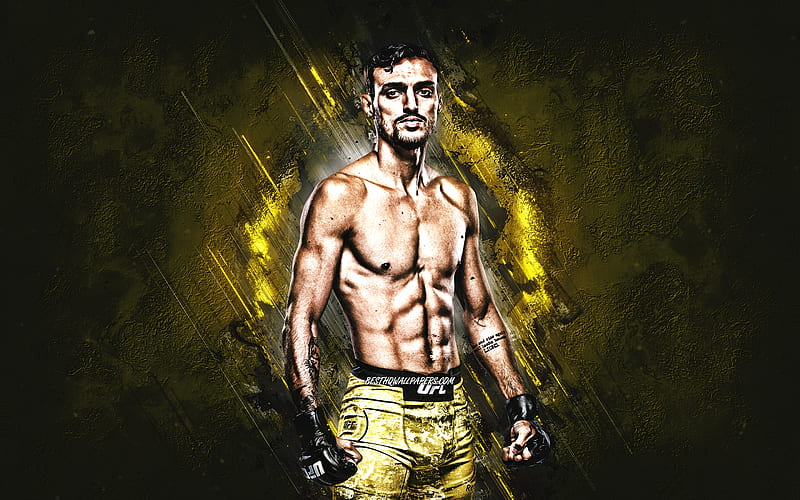 Ricardo Ramos, UFC, Brazilian fighter, yellow stone background, portrait, Ultimate Fighting Championship, HD wallpaper