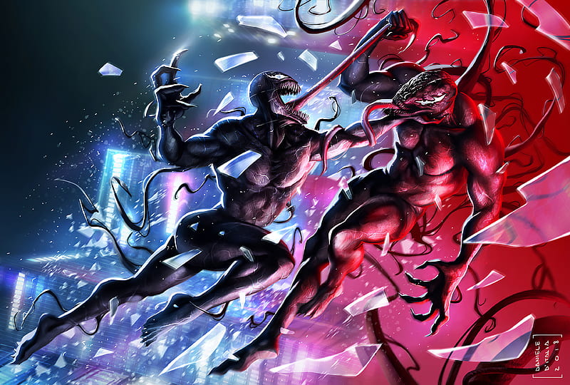 Venom Vs Carnage , venom, carnage, superheroes, artwork, artstation, HD wallpaper
