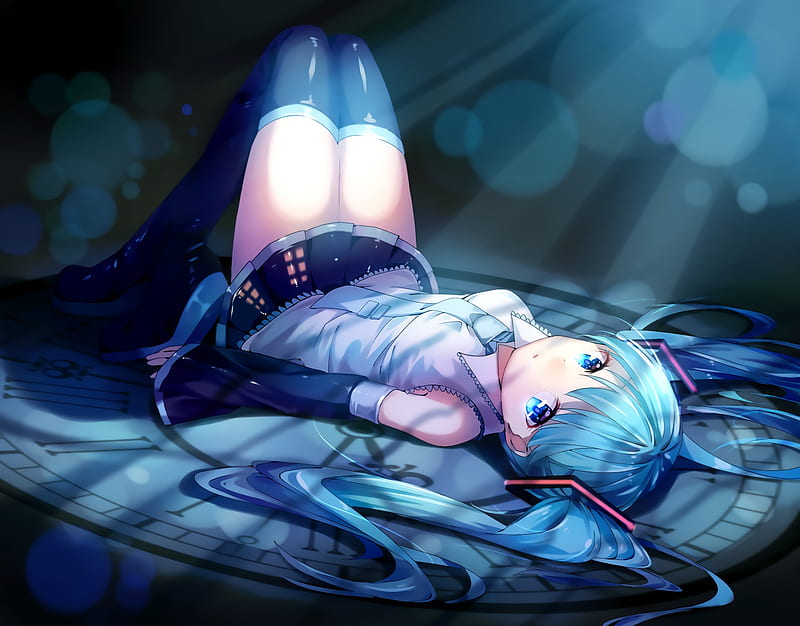 Hatsune Miku, pretty, beautiful, adorable, sweet, nice, twin tail, anime, beauty, anime girl, vocaloids, long hair, blue, vocaloid, female, lovely, floor, twintail, miku, twintails, twin tails, cute, hatsune, kawaii, girl, blue hair, lay, miku hatsune, laying, HD wallpaper