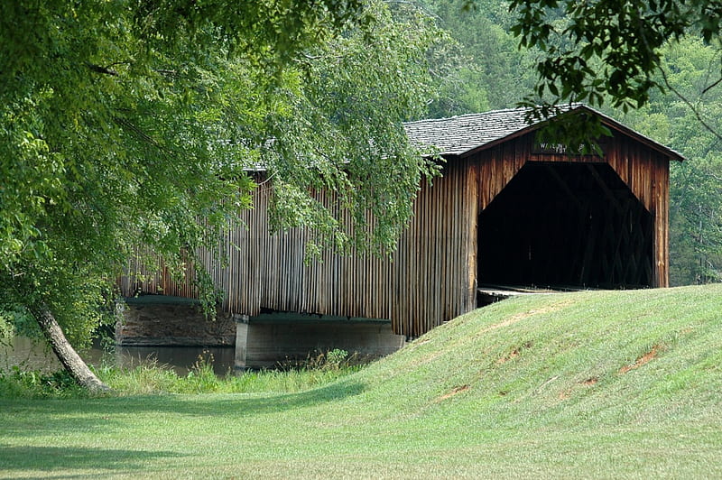 Covered Bridge in Georgia, USA, Countryside, Bridges, Architecture, Rural Landscapes, HD wallpaper