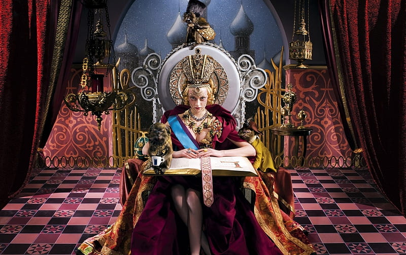 Fantasy Queen, girl, palace, art, digital, crown, book, room, HD wallpaper