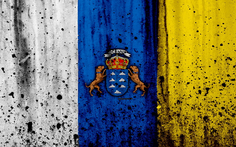Canary Islands flag grunge, flag of Canary Islands, Africa, Canary Islands, national symbols, Canary Islands national flag, Canary, HD wallpaper