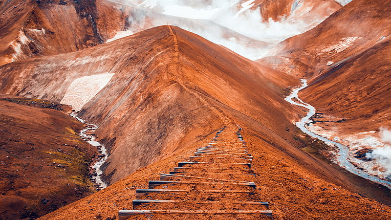 Mountains, Mountain, Iceland, Ridge, Snow, Stairs, HD wallpaper