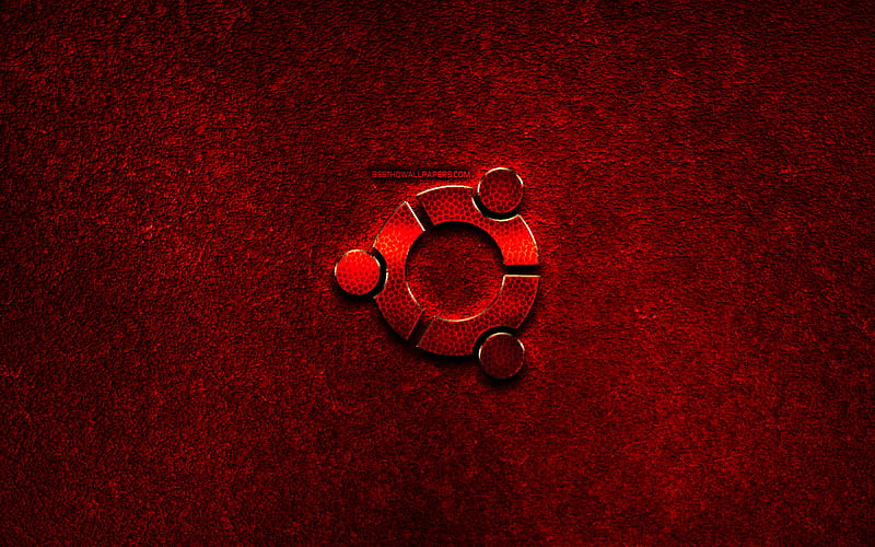 Ubuntu logo, red stone background, OS, creative, Ubuntu, brands, Ubuntu 3D logo, artwork, Ubuntu red metal logo, HD wallpaper