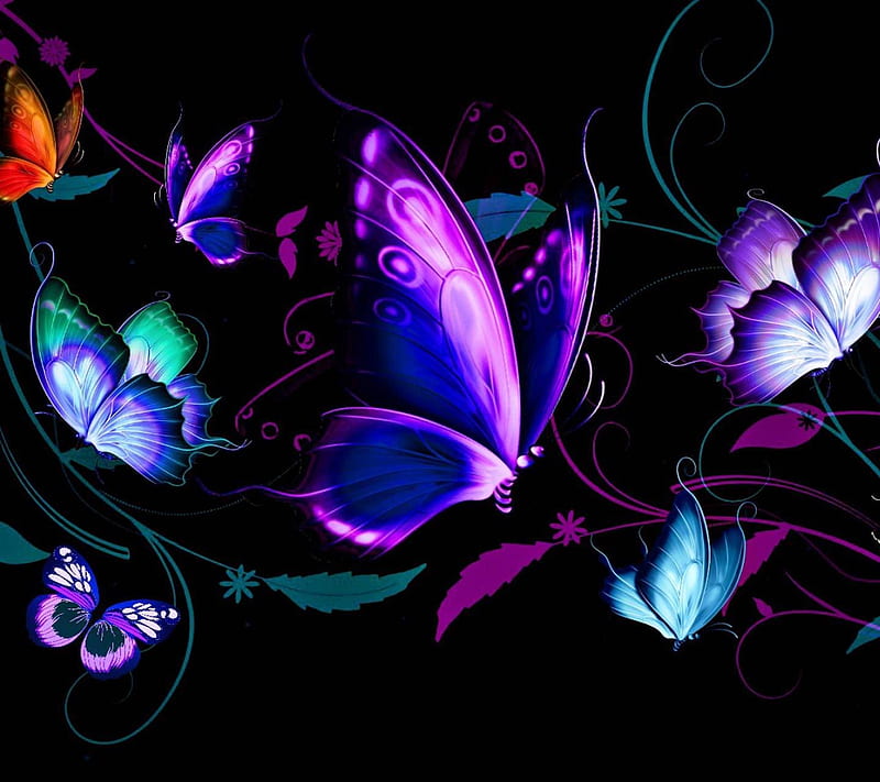 Butterflies, Purple, Red, Blue, HD wallpaper