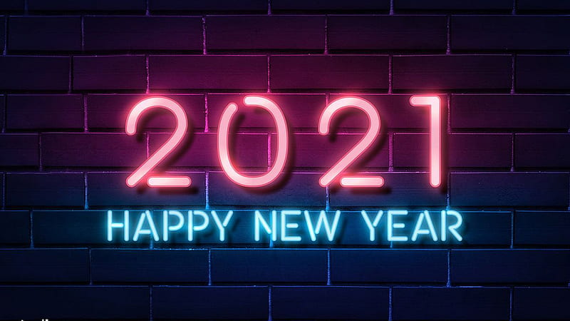 Red And Blue Lights Of Happy New Year 2021 Words Happy New Year 2021, HD wallpaper