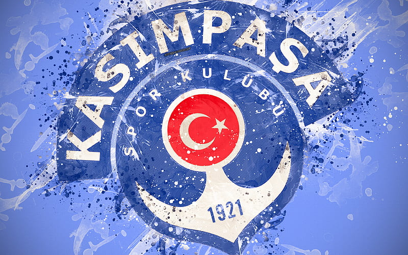 Kasimpasa FC paint art, logo, creative, Turkish football team, Super Lig, emblem, blue background, grunge style, İstanbul, Turkey, football, HD wallpaper