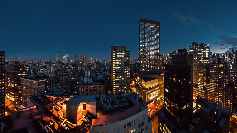 night city, buildings, roofs, HD wallpaper