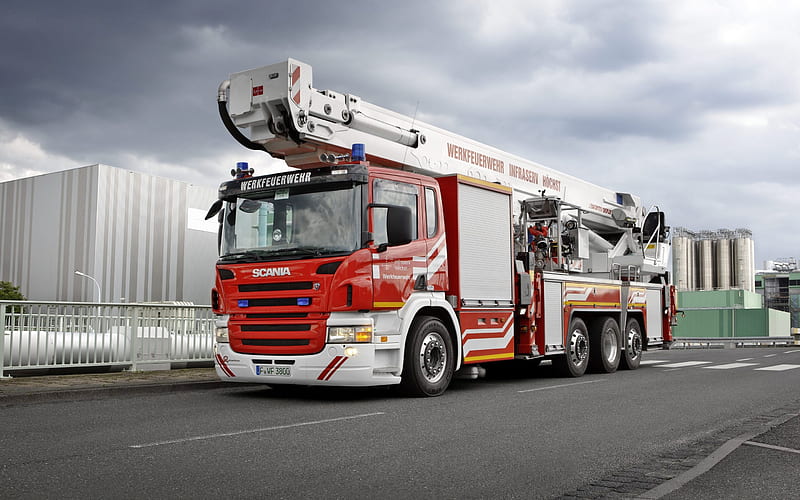Scania R500, fire truck, german fire truck, werkfeuerwehr, Scania, HD wallpaper