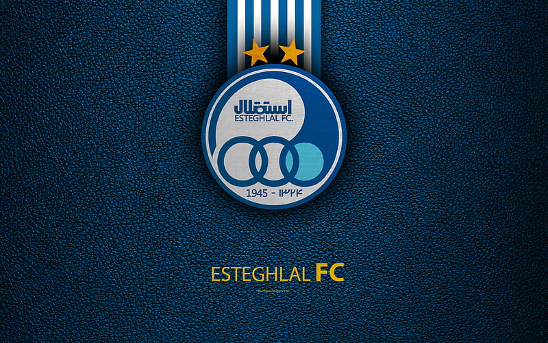 Esteghlal FC logo, leather texture, Iranian football club, emblem, white blue lines, Persian Gulf Pro League, Tehran, Iran, football, HD wallpaper
