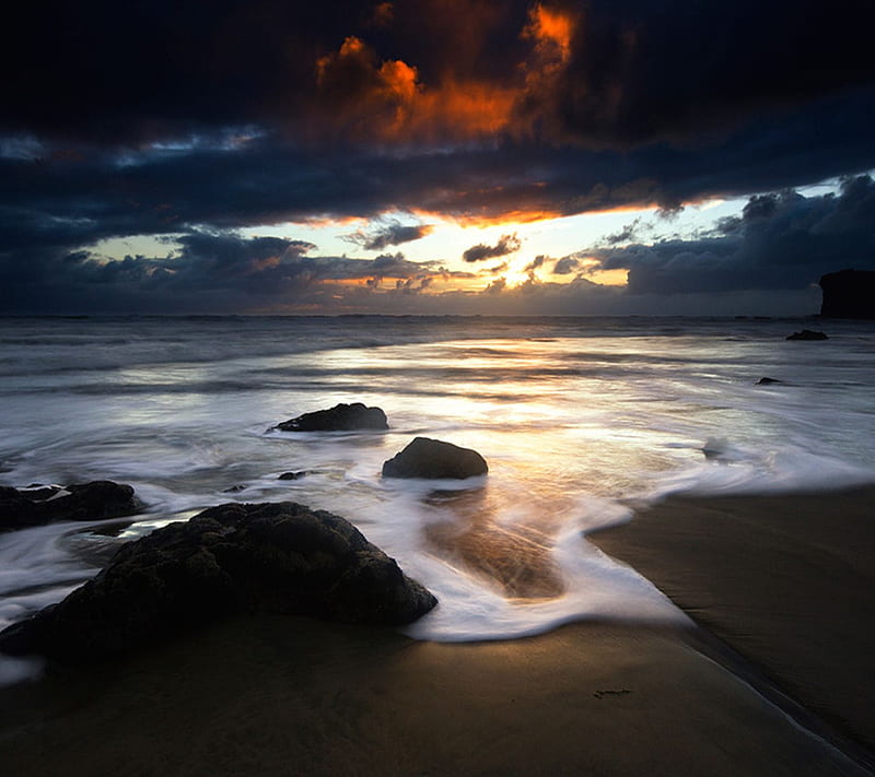 Beautiful Beach, clouds, landscape, nature, new, rocks, sky, water ...