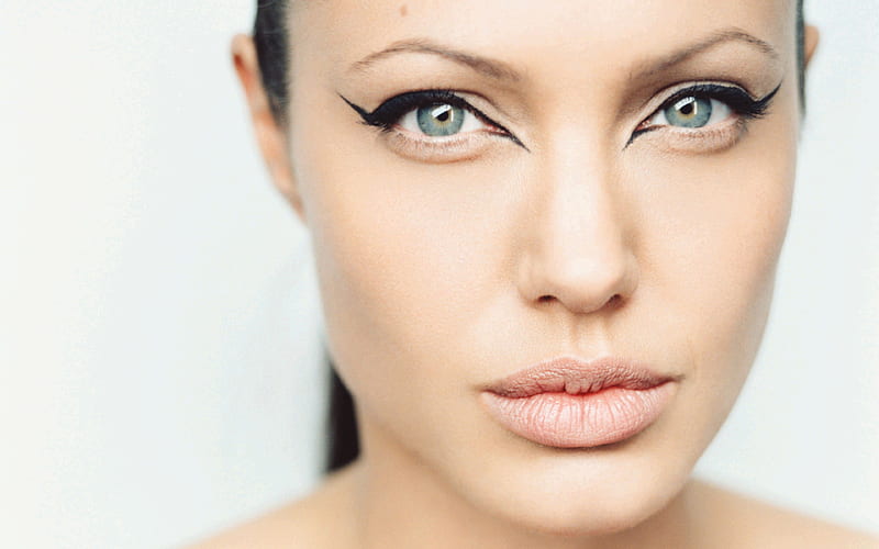 Angelina Jolie portrait, American actress, make-up, beautiful eyes, UN Goodwill Ambassador, HD wallpaper