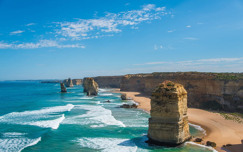 Twelve Apostles, Australia, oceans, nature, beaches, blue, HD wallpaper