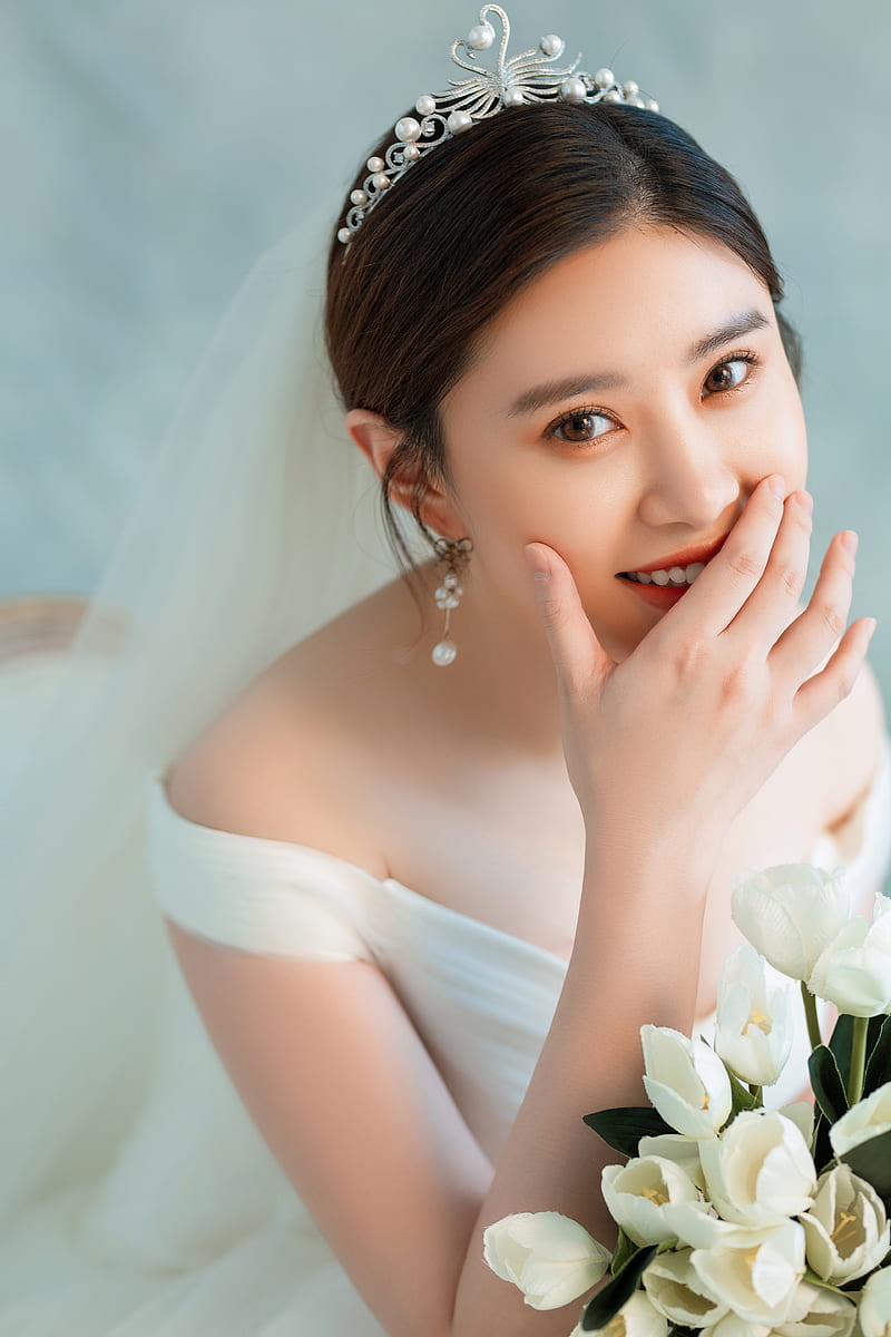 graphy, Asian, portrait, red, brides, wedding dress, HD phone wallpaper