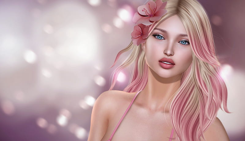 Pink Fantasy Blonde Girl Flower Artwork , fantasy-girl, fantasy, artist, artwork, digital-art, HD wallpaper
