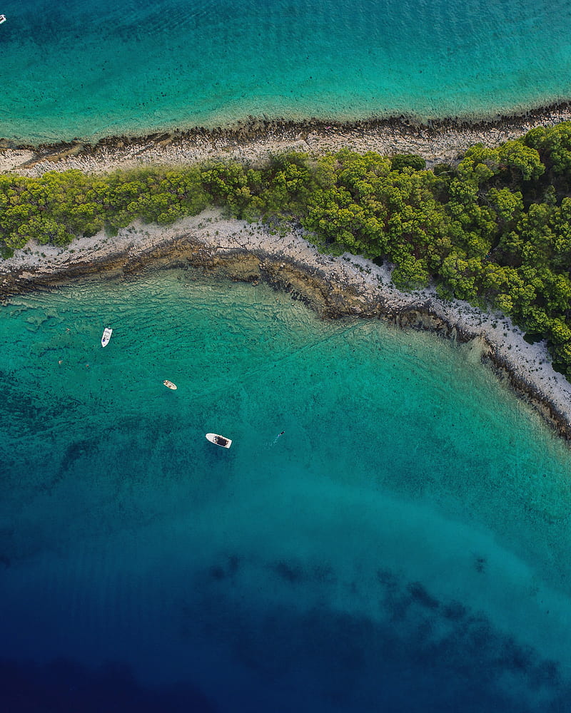 sea, island, aerial view, boats, beach, HD phone wallpaper