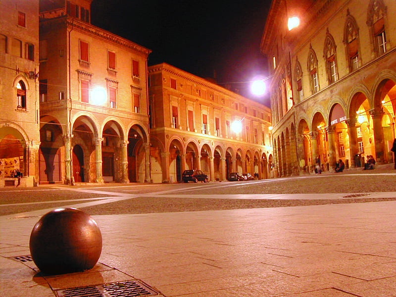 bologna by night, monument, city, view, bologna, palace, italy, HD wallpaper