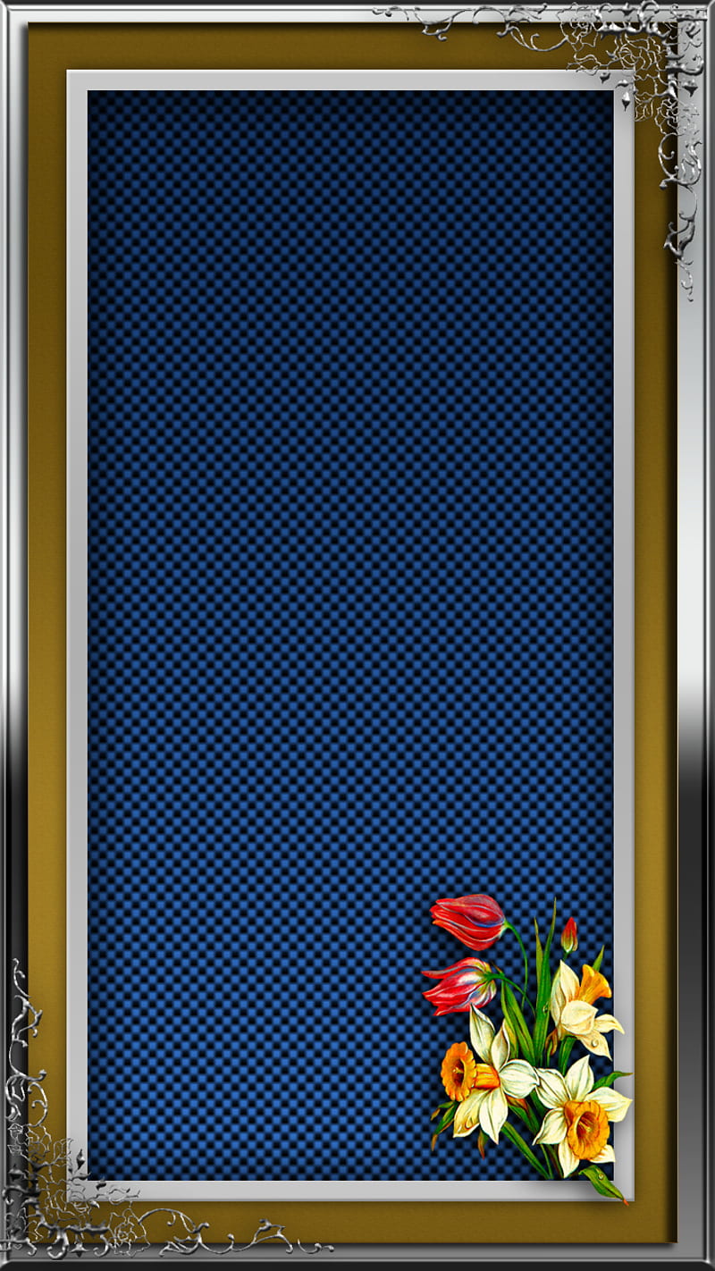 golden silver frame, black, blue, dark, metal, omar, rose, HD phone wallpaper