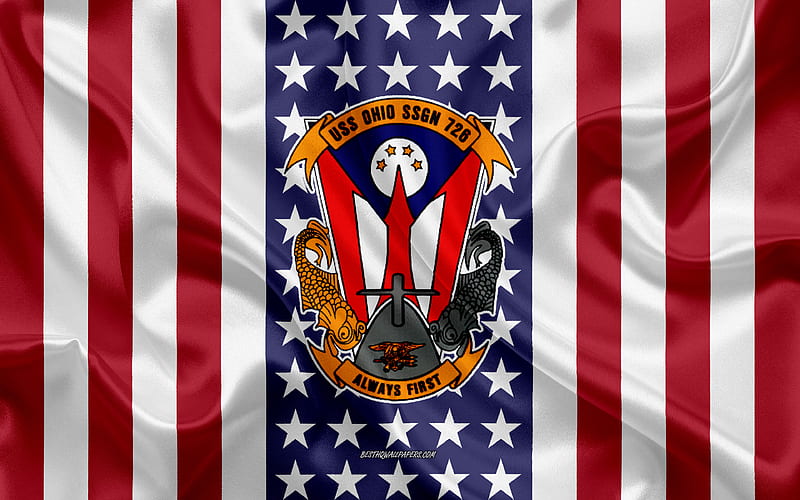 USS Ohio Emblem, SSGN-726, American Flag, US Navy, USA, USS Ohio Badge, US warship, Emblem of the USS Ohio, HD wallpaper