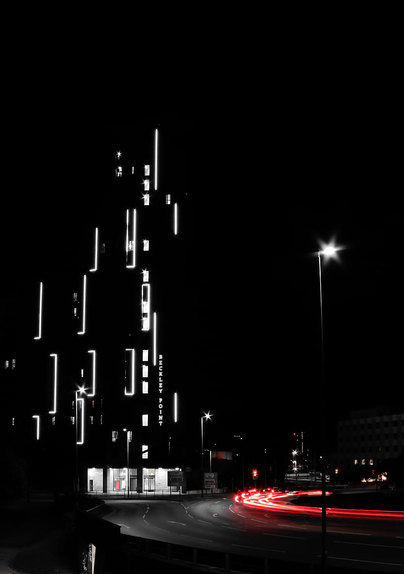 night city, street, lights, long exposure, HD phone wallpaper
