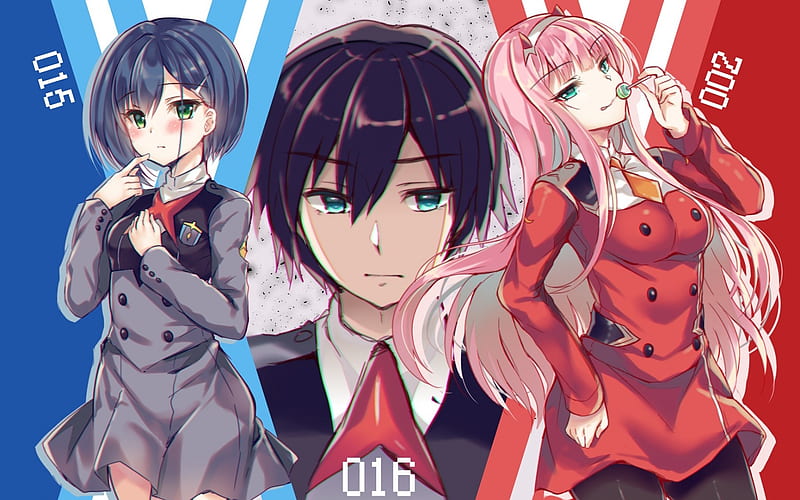 Zero Two, Ichigo, Hiro, manga, art, DARLING in the FRANXX, HD wallpaper