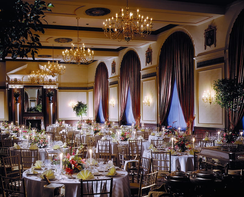 The Colonial room, hotel, diningroom, restored, charleston, colonial, south carolina, francis marion, HD wallpaper