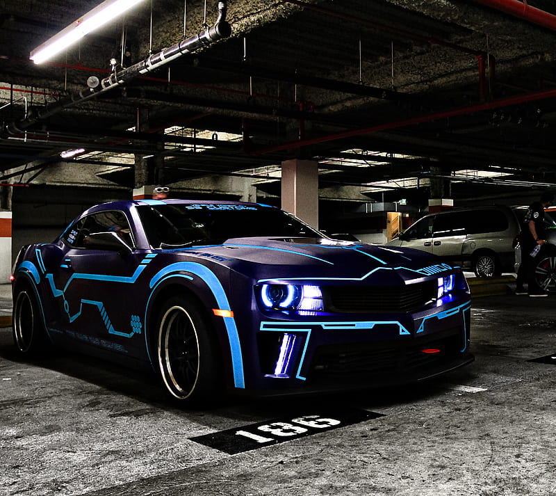 Camaro, blue, car, modified, HD wallpaper