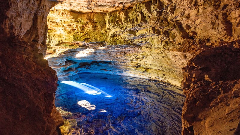 Cave Pool Nature Limestone Sunlight Bahia Bing, HD wallpaper