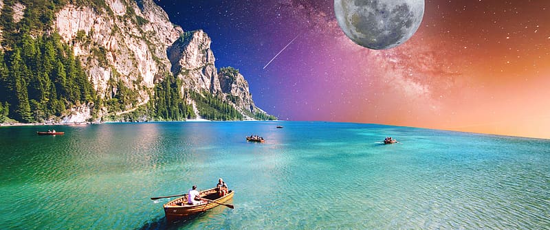 Holidays , Moon, Starry sky, Tour, graphy, Dual Monitor Holiday, HD wallpaper