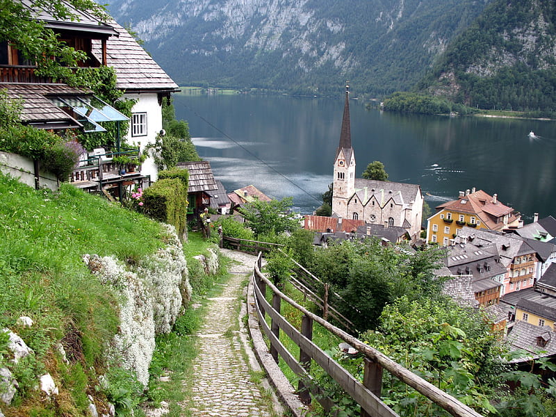 hallstatt, alpine village, austria, HD wallpaper