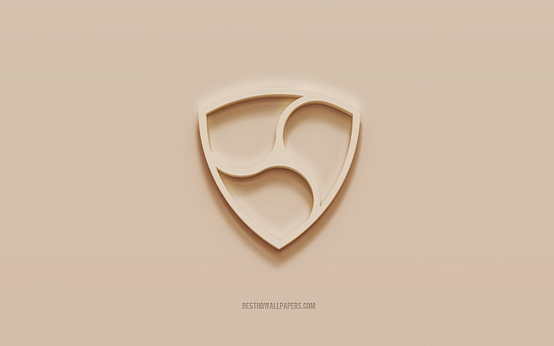 NEM logo, brown plaster background, NEM 3d logo, cryptocurrency, NEM emblem, 3d art, Namecoin, HD wallpaper