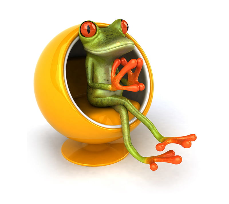 3D-Frog-On-Yellow-Ch, frogchair, yellow, HD wallpaper