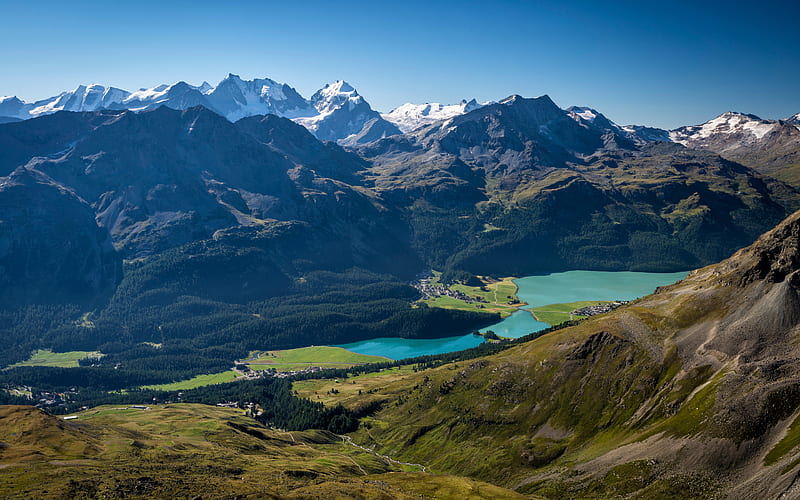 Graubunden mountains, lake, beautiful nature, Alps, Switzerland, Europe, HD wallpaper