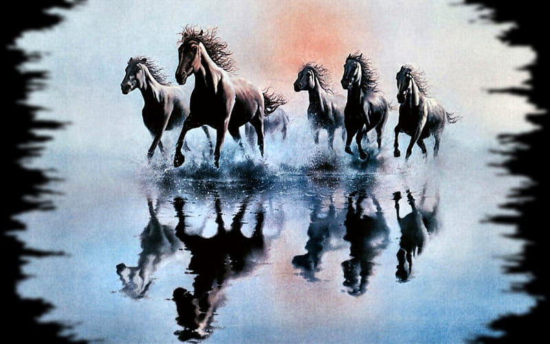 Album Cover 2, art, Seger, painting, wide screen, equine, horse, artwork, animal, HD wallpaper