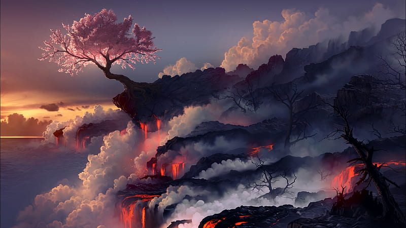 Lava Landscape And Blossom Magic The Gathering, HD wallpaper