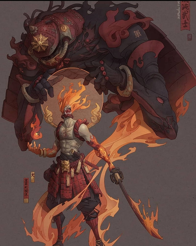 fire samurai, draw, steel, HD phone wallpaper