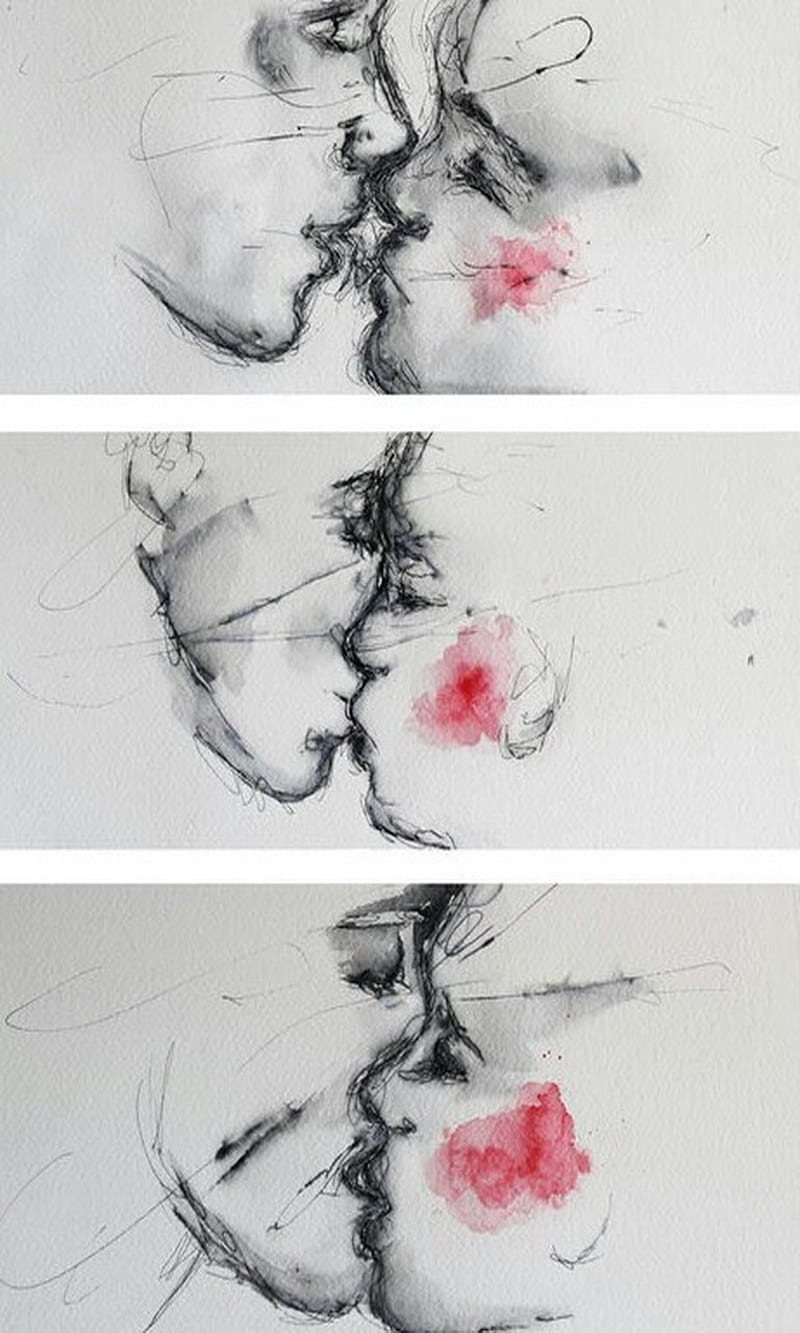 Cinema Kiss black&white - Love Art Illustration Romance Lovers Relationship  Couple Drawing Kiss Movie