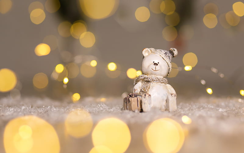 Christmas decoration, christmas, bokeh, deco, craciun, golden, bear ...