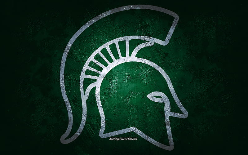 Michigan State Spartans, American football team, green background, Michigan State Spartans logo, grunge art, NCAA, American football, USA, Michigan State Spartans emblem, HD wallpaper