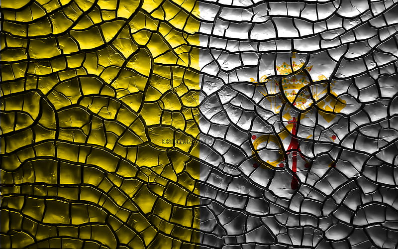 Flag of Vatican cracked soil, Europe, Vatican flag, 3D art, Vatican, European countries, national symbols, Vatican 3D flag, HD wallpaper