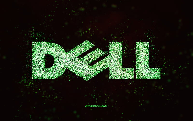 Dell glitter logo, black background, Dell logo, green glitter art, Dell, creative art, Dell green glitter logo, HD wallpaper