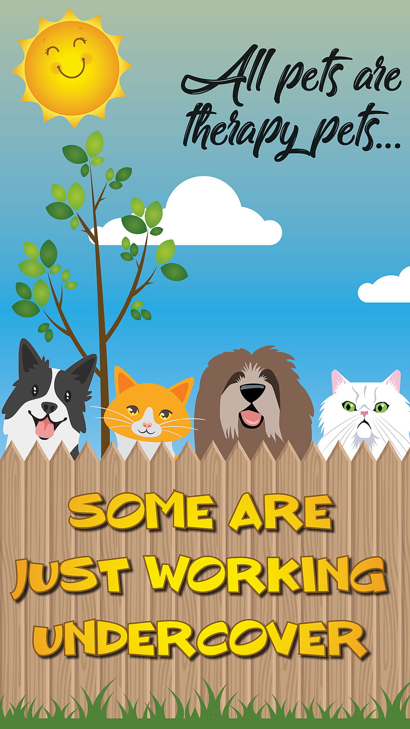 Therapy Pets, animals, cartoon, cats, dogs, good, love, luck, HD phone wallpaper