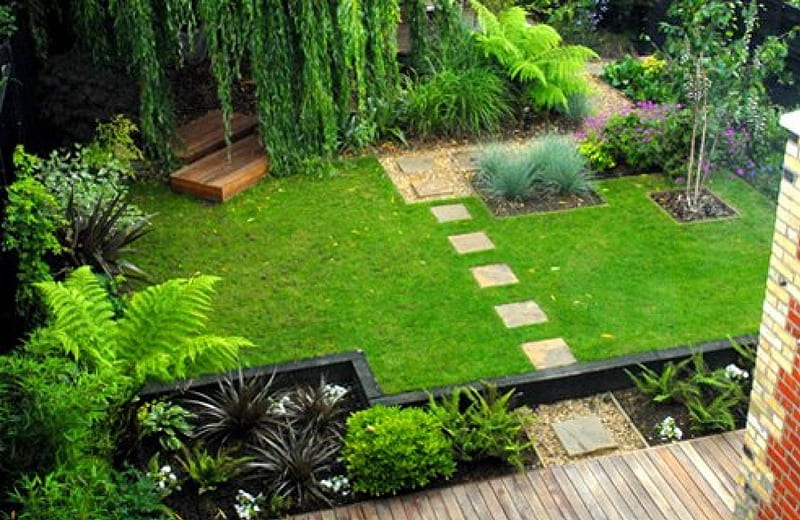 Back-yard garden, back-yard, green, grass, garden, nature, lawn, HD wallpaper