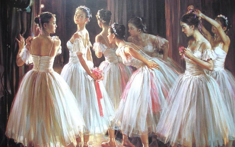 Ballet Dancers, dancers, art, painting, ballet, girls, HD wallpaper