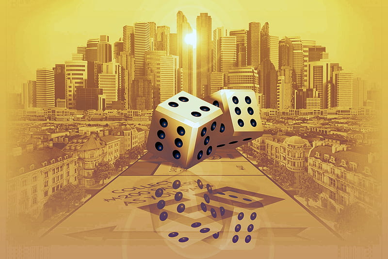 Pass Go, hop, Dice, Golden, Game, Abstract, Reflected, Monopoly, Board, Cityscape, HD wallpaper