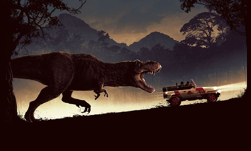 Car, Dinosaur, Tyrannosaurus Rex, Movie, Jurassic Park, HD wallpaper